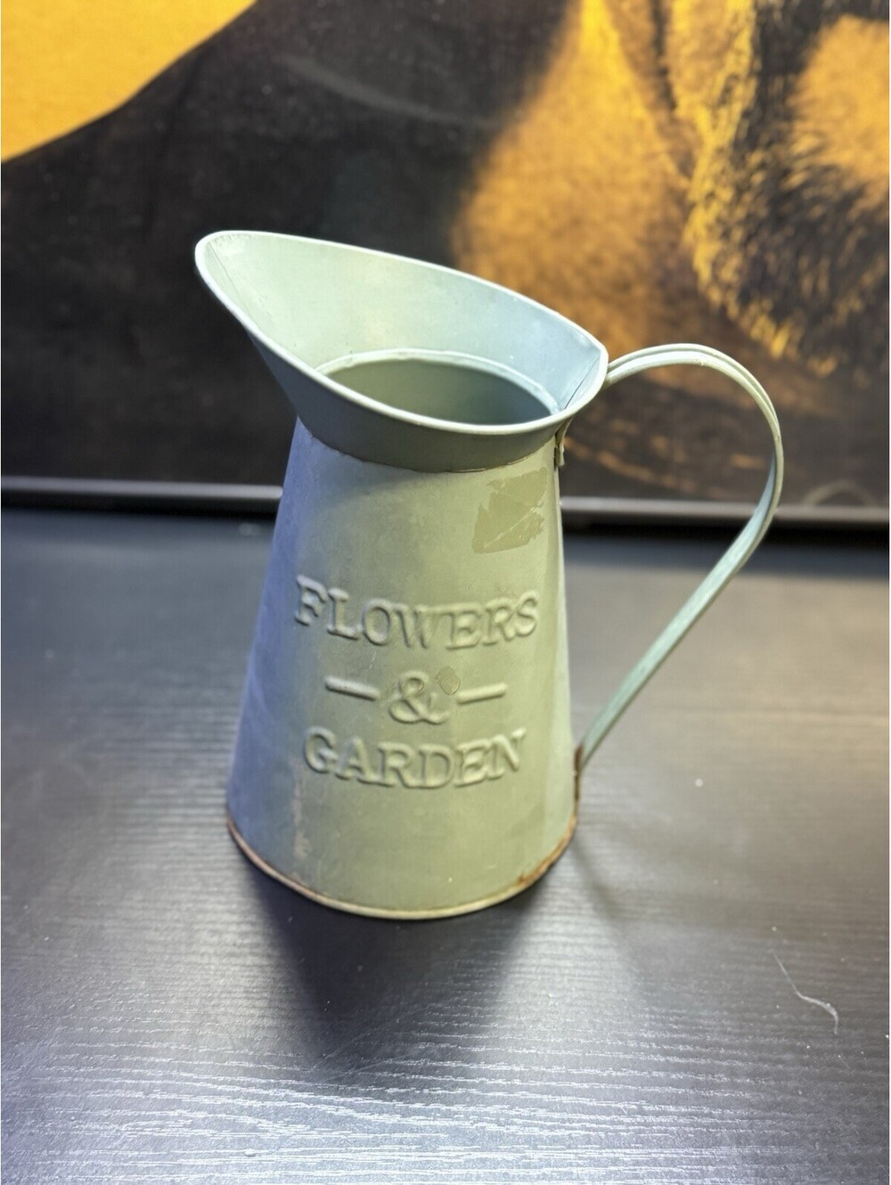 Vintage Style Metal Watering Can Flowers & Garden Farmhouse Decor Green Pitcher